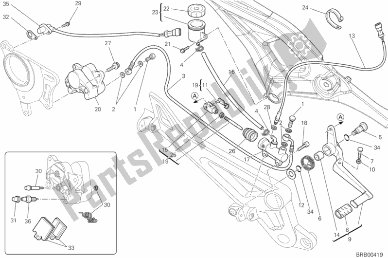 Todas as partes de Sistema De Freio Traseiro do Ducati Monster 796 Anniversary 2013